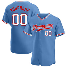 Load image into Gallery viewer, Custom Light Blue White-Red Authentic Baseball Jersey
