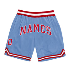 Laden Sie das Bild in den Galerie-Viewer, Custom Light Blue Red-White Authentic Throwback Basketball Shorts
