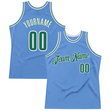 Load image into Gallery viewer, Custom Light Blue Kelly Green-White Authentic Throwback Basketball Jersey
