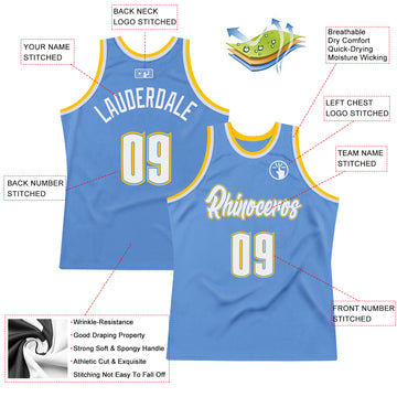 Custom Light Blue White-Gold Authentic Throwback Basketball Jersey