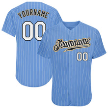 Load image into Gallery viewer, Custom Light Blue White Pinstripe White-Old Gold Authentic Baseball Jersey
