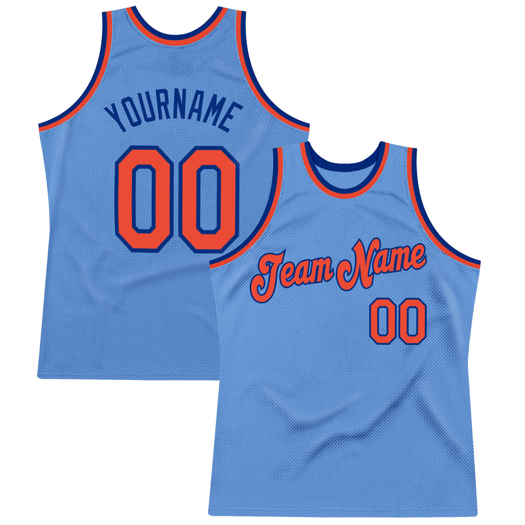 Custom Light Blue Orange-Royal Authentic Throwback Basketball Jersey  Discount