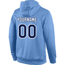Load image into Gallery viewer, Custom Stitched Light Blue Navy-White Sports Pullover Sweatshirt Hoodie
