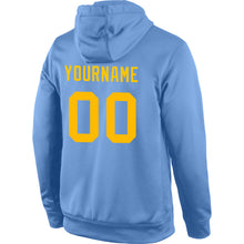 Load image into Gallery viewer, Custom Stitched Light Blue Gold Sports Pullover Sweatshirt Hoodie
