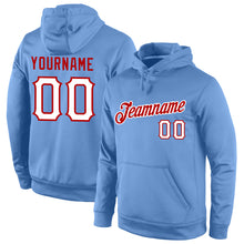Laden Sie das Bild in den Galerie-Viewer, Custom Stitched Light Blue White-Red Sports Pullover Sweatshirt Hoodie
