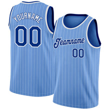 Load image into Gallery viewer, Custom Light Blue White Pinstripe Royal-White Authentic Basketball Jersey
