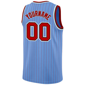 Custom Light Blue Red Pinstripe Red-Black Authentic Basketball Jersey
