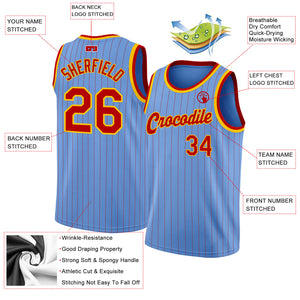 Custom Light Blue Red Pinstripe Red-Gold Authentic Basketball Jersey