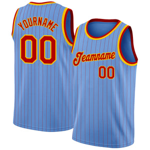 Custom Light Blue Red Pinstripe Red-Gold Authentic Basketball Jersey