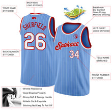 Load image into Gallery viewer, Custom Light Blue White Pinstripe White-Red Authentic Basketball Jersey
