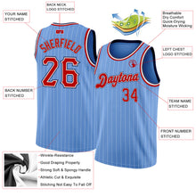 Laden Sie das Bild in den Galerie-Viewer, Custom Light Blue White Pinstripe Red-Navy Authentic Basketball Jersey

