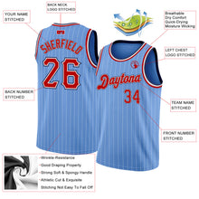 Load image into Gallery viewer, Custom Light Blue White Pinstripe Red-Navy Authentic Basketball Jersey
