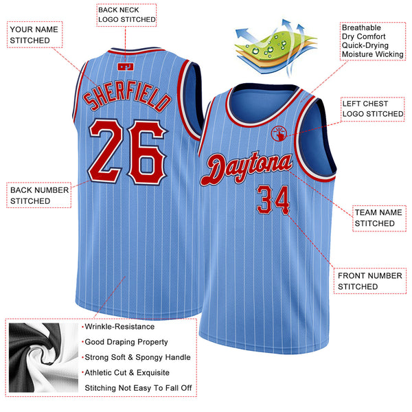Cheap Custom Light Blue White Pinstripe Red-Navy Authentic Basketball Jersey  Free Shipping – CustomJerseysPro