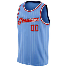 Laden Sie das Bild in den Galerie-Viewer, Custom Light Blue White Pinstripe Red-Navy Authentic Basketball Jersey
