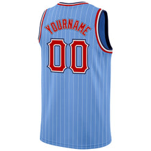 Laden Sie das Bild in den Galerie-Viewer, Custom Light Blue White Pinstripe Red-Navy Authentic Basketball Jersey
