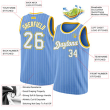 Charger l&#39;image dans la galerie, Custom Light Blue White Pinstripe White-Gold Authentic Basketball Jersey
