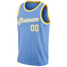 Load image into Gallery viewer, Custom Light Blue White Pinstripe White-Gold Authentic Basketball Jersey
