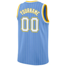 Charger l&#39;image dans la galerie, Custom Light Blue White Pinstripe White-Gold Authentic Basketball Jersey
