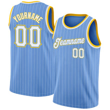 Load image into Gallery viewer, Custom Light Blue White Pinstripe White-Gold Authentic Basketball Jersey
