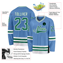 Load image into Gallery viewer, Custom Light Blue Kelly Green-White Hockey Jersey
