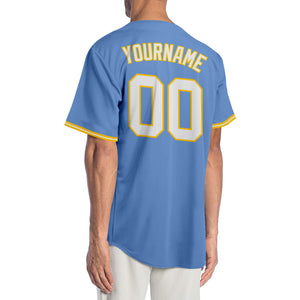 Custom Light Blue White-Gold Authentic Baseball Jersey