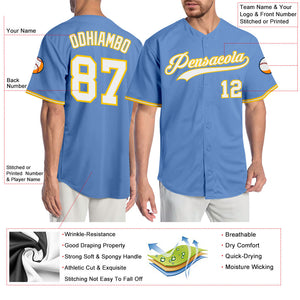 Custom Light Blue White-Gold Authentic Baseball Jersey