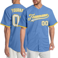 Laden Sie das Bild in den Galerie-Viewer, Custom Light Blue White-Gold Authentic Baseball Jersey
