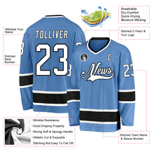 Load image into Gallery viewer, Custom Light Blue White-Black Hockey Jersey
