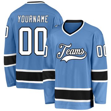 Custom Light Blue White-Black Hockey Jersey