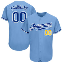 Load image into Gallery viewer, Custom Light Blue Royal-Gold Authentic Baseball Jersey

