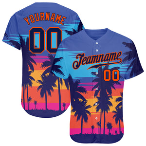 Custom Royal Navy-Orange 3D Pattern Design Palm Trees Authentic Baseball Jersey