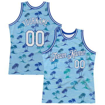 Custom Light Blue White-Royal 3D Pattern Hawaii Palm Trees Authentic Basketball Jersey