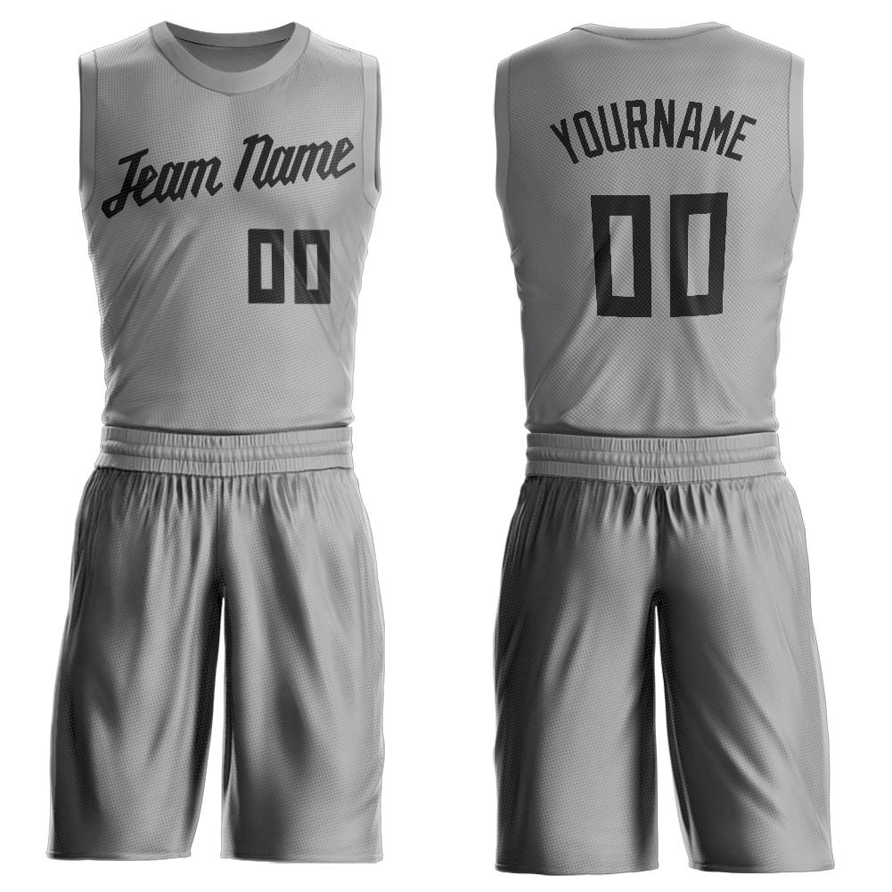 Custom Black White-Gray Round Neck Sublimation Basketball Suit