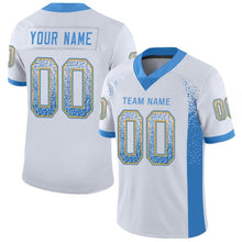 Load image into Gallery viewer, Custom White Powder Blue-Gold Mesh Drift Fashion Football Jersey
