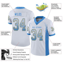 Load image into Gallery viewer, Custom White Powder Blue-Gold Mesh Drift Fashion Football Jersey
