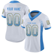 Load image into Gallery viewer, Custom White Powder Blue-Gold Mesh Drift Fashion Football Jersey
