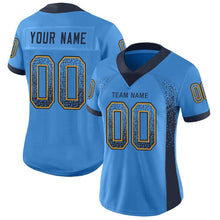 Load image into Gallery viewer, Custom Powder Blue Navy-Gold Mesh Drift Fashion Football Jersey
