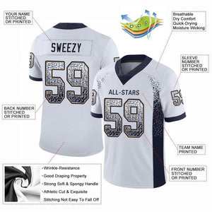 Custom White Navy-Old Gold Mesh Drift Fashion Football Jersey