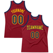 Load image into Gallery viewer, Custom Maroon Navy-Gold Authentic Throwback Basketball Jersey
