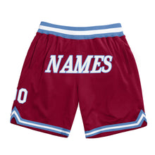 Load image into Gallery viewer, Custom Maroon White-Light Blue Authentic Throwback Basketball Shorts
