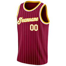 Load image into Gallery viewer, Custom Maroon White Pinstripe White-Gold Authentic Basketball Jersey
