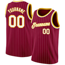 Load image into Gallery viewer, Custom Maroon White Pinstripe White-Gold Authentic Basketball Jersey

