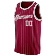 Load image into Gallery viewer, Custom Maroon White Pinstripe Gray-White Authentic Basketball Jersey
