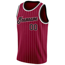 Laden Sie das Bild in den Galerie-Viewer, Custom Maroon White Pinstripe Black-White Authentic Basketball Jersey
