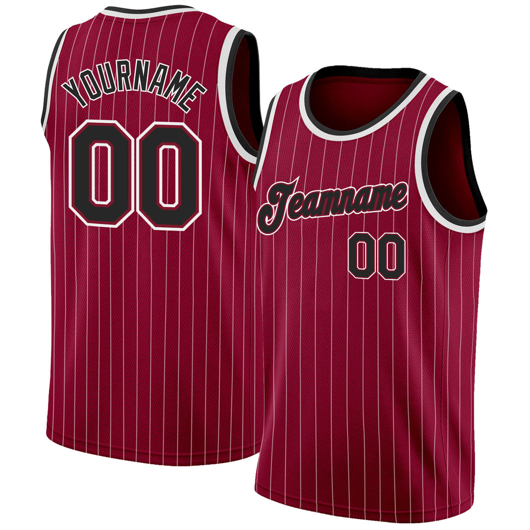 Custom Maroon White Pinstripe Black-White Authentic Basketball Jersey