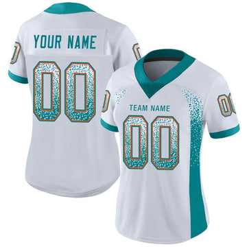 Custom White Aqua-Orange Mesh Drift Fashion Football Jersey