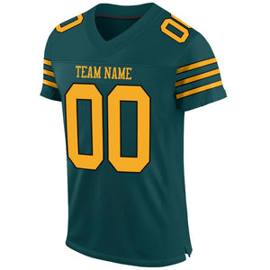 Custom Midnight Green Gold-Black Mesh Authentic Football Jersey