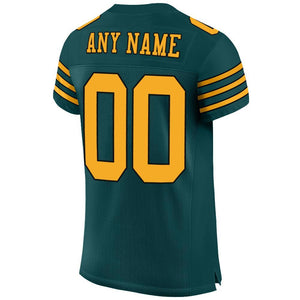 Custom Midnight Green Gold-Black Mesh Authentic Football Jersey