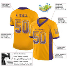 Load image into Gallery viewer, Custom Gold Purple-White Mesh Drift Fashion Football Jersey
