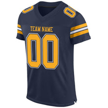 Load image into Gallery viewer, Custom Navy Gold-White Mesh Authentic Football Jersey
